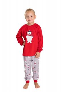 Dětské pyžamo VÁNOČNÍ MEDVĚD ČERVENÁ dlouhý rukáv Velikost: 104, Barva: Červená