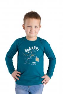Dětské tričko DINO T-REX  dlouhý rukáv Velikost: 104, Barva: Petrolejová