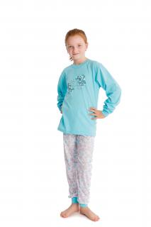 Dívčí pyžamo BE HAPPY dlouhý rukáv Velikost: 146, Barva: Tyrkysová