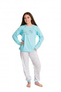 Dívčí pyžamo BE HAPPY dlouhý rukáv Velikost: 158, Barva: Tyrkysová