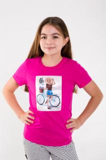 Dívčí tričko DÍVKA S KOLEM krátký rukáv Velikost: 152, Barva: Fuchsiová