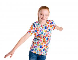 Dívčí tričko KVĚTY krátký rukáv Velikost: 128, Barva: Tyrkysová