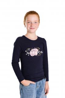 Dívčí tričko NATURAL dlouhý rukáv Velikost: 152, Barva: Tmavě modrá