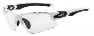 Sportovní cyklistické sluneční brýle R2 CROWN fotochromatické Barva čoček: fotochromatická čiřá do šedé, Barva rámu: bílý, černý/matný