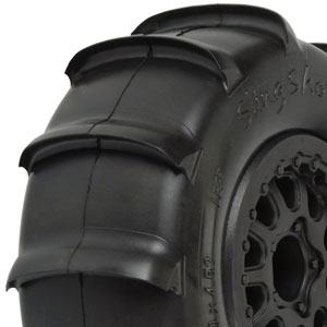 PRO115817 Proline Sling Shot SC 2.2in/3.0in Tires Mounted on Renegade Black Wheels, for Slash Rear, Slash 4x4, Snow