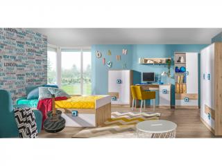 Dětský pokoj LENOX s třídveřovou šatní skříní; 4 varianty Barva: Modrá