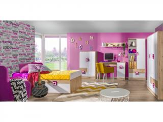 Dětský pokoj LENOX s třídveřovou šatní skříní; 4 varianty Barva: růžová