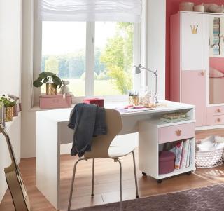 Dětský psací stůl pro holky CINDY - bílá, růžová