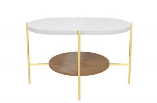 Konferenční stolek oválný GLADYS, bílý / zlatý