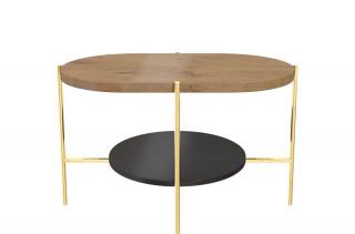 Konferenční stolek oválný GLADYS, dub / zlatý