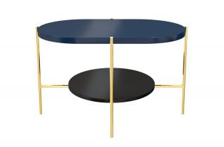Konferenční stolek oválný GLADYS, modrý / zlatý