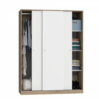 Šatní skříň třídveřová TIBET s posuvnými dveřmi sonoma bílá
