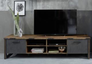 TV stolek široký CARA; dekor starého dřeva / šedá