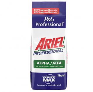 Ariel Professional Alfa prací prášek 15 kg (Univerzální enzymatický práškový prací prostředek, který účinně odstraňuje běžná zašpinění. )