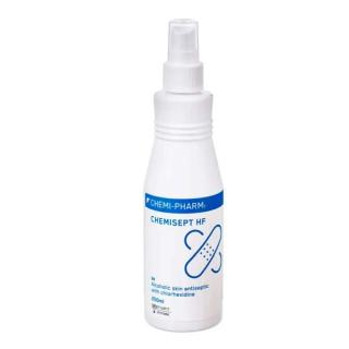 CHEMI-PHARM, CHEMISEPT HF, spray 250ml (Bezbarvá kožní dezinfekce na bázi ethanolu s chlorhexidinem pro předoperační dezinfekci pokožky a chirurgické zákroky)
