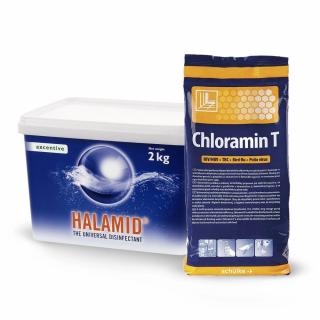 chloramin T (halamid®) 2 kg (Koncentrovaný práškový dezinfekční přípravek na bázi vysoce účinného aktivního chloru. Univerzální a silná dezinfekce pro profesionální sektor i pro řadové občany.Vhodný k dezinfekci veškerých ploch a povrchů odolných působení