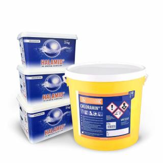 chloramin T (halamid®) 6 kg  (Koncentrovaný práškový dezinfekční přípravek na bázi vysoce účinného aktivního chloru. Univerzální a silná dezinfekce pro profesionální sektor i pro řadové občany.Vhodný k dezinfekci veškerých ploch a povrchů odolných působen