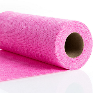 Netkaná textilie EKO WPD růžová perforovaná (Průmyslová perforovaná čistící utěrka z polyesteru a viskózových vláken.)
