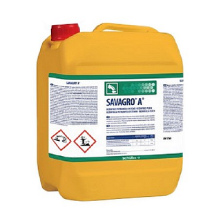 schülke savagro A+  15 kg, alkalický (Vysoce koncentrovaný tekutý přípravek na bázi chlornanu. Určený pro každodenní dezinfekci a čištění potrubních systémů tanků a dalších uzavřených systémů a zařízení.)
