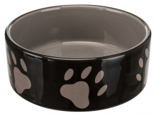 Keramická miska 1,4l/20cm - hnědá/tmavě šedá+ motiv tlapky