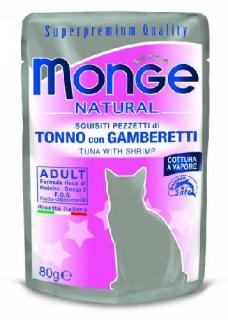 MONGE NATURAL kapsička tuňák v želé s krevetami pro kočky80g