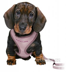Puppy souprava, měkký postroj 26-34cm/10mm + vodítko, světle fialová