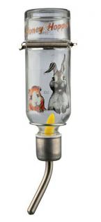 Skleněná napáječka s kovovým pítkem pro morčata 250 ml
