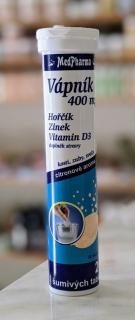 VÁPNÍK 400 MG + HOŘČÍK + ZINEK + VIT.D3, 20 ŠUMIVÝCH TABLET