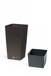 PROSPERPLAST Květináč RATO SQUARE  32,5 x 32,5 x 61 cm tm. hnědý