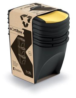 PROSPERPLAST Odpadkový koš SORTIBOX 3 x 25 l recyklovaně černá