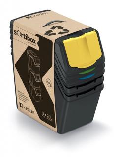 PROSPERPLAST Sada 3 odpadkových košů SORTIBOX I 3 x 20 l antracit