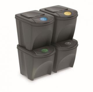 PROSPERPLAST Sada 4 odpadkových košů IKWB20S4 SORTIBOX šedý kámen 4x25L