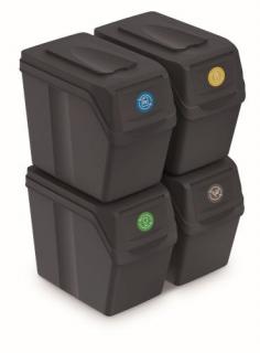 PROSPERPLAST Sada 4 odpadkových košů SORTIBOX I 4 x 20 l černá