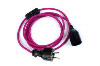 Textilní  kabel s objímkou, vypínačem a vidlicí k lampičce Barva: fuchsiový
