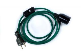 Textilní  kabel s objímkou, vypínačem a vidlicí k lampičce Barva: tm. zelený