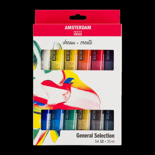 Akrylové barvy Amsterdam – set 12x20ml - General Selection (Akrylové barvy Amsterdam Standard Series)