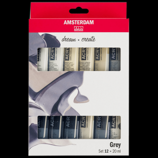 Akrylové barvy Amsterdam – set 12x20ml - Grey (Akrylové barvy Amsterdam Standard Series - Grey)