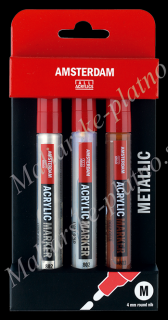 Akrylové fixy AMSTERDAM - Metallic set 3 x 4 mm (AMSTERDAM Acrylic Marker - set akrylové fixy)