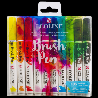 Akvarelové pera Ecoline - sada 10 ks - Bright (Talens Akvarelové pero Ecoline Brush Pen)