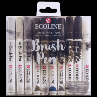 Akvarelové pera Ecoline - sada 10 ks - Greys (Talens Akvarelové pero Ecoline Brush Pen)