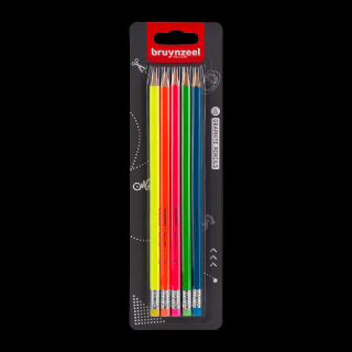 Bruynzeel Grafitové neonové tužky s gumovým hrotem 5xHB (Bruynzeel Grafitové neonové tužky s gumovým hrotem 5xHB)