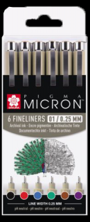 Kreativní pera Pigma® Micron Sakura 01/0.25mm - sada 6ks (SAKURA Pigma® Micron Základní odstíny)