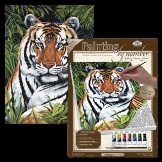 Malování podle čísel na plátno - Schovaný tigr (Sada na malování podle čísel na plátno Royal Langnickel - A4)