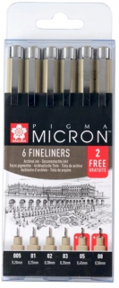 Pigma Micron fineliner promotion set | 4 + 2 zdarma (Pigma Micron fineliner promotion set | 4 + 2 zdarma)