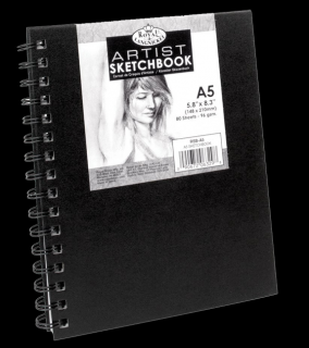 Royal &amp; Langnickel black sketch book - A5, 80 listů (Černý skicák Royal 80 listů papíru (96 g/m²))