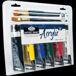 Sada akrylových barev a štětců Royal Langnickel - 6 x 120 ml (Sada akrylových barev a štětců Royal Langnickel - 6 x 120 ml)