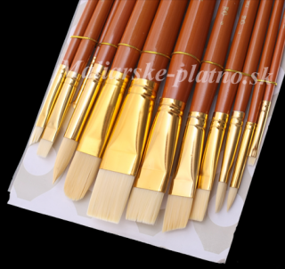 Štětce s bone vlasy ploché dlouhe - 12 ks set (Štětce Royal Langnickel firm Bone Taklon LH)