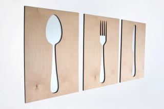 Dřevěný obraz  do kuchyně nebo restaurace - LŽIČKA, VIDLIČKA A NŮŽ (Dřevěný obraz  do kuchyně nebo restaurace - LŽIČKA, VIDLIČKA A NŮŽ)