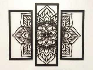 Vyřezávaný dřevěný troj obraz - MANDALA FLOWER - BAREVNĚ LAKOVANÝ. 