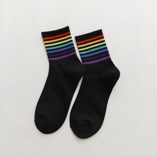 Černé bavlněné ponožky s duhovými proužky